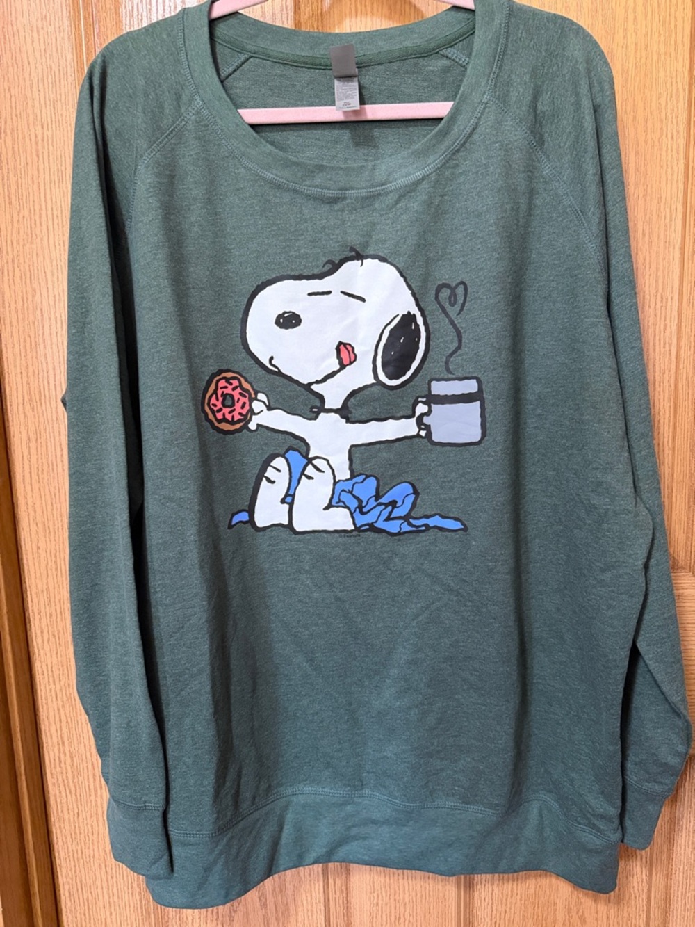 New Snoopy Peanuts Graphic Green Sweatshirt Instant Message Plus Size 2X Green